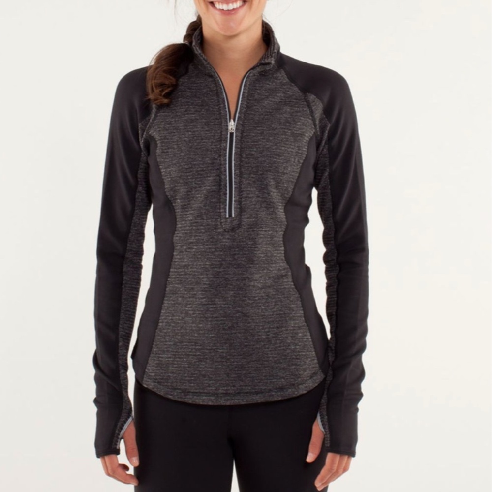Lululemon Run: U-Turn Pullover in Mini Check Pique Black Heathered Black size 10